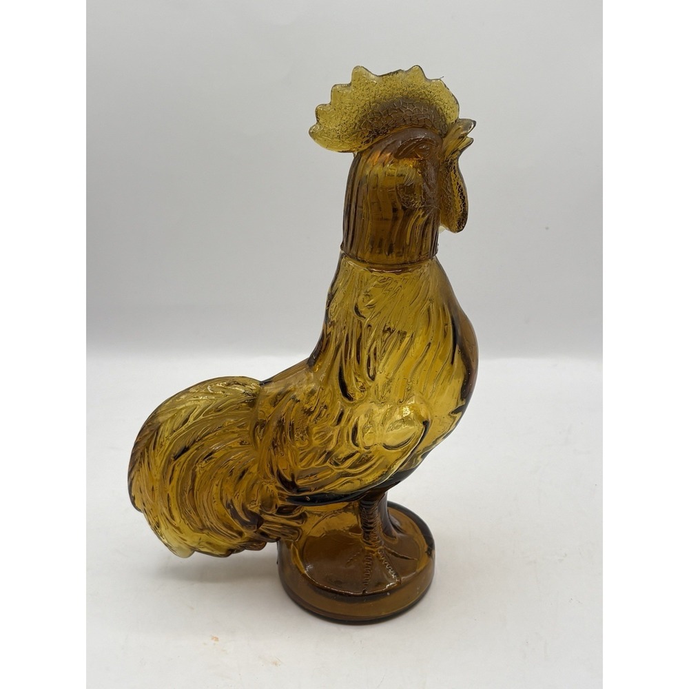 Vintage 1973 Amber Brown Glass Crowing Rooster Decanter Jeffrey Snyder Farmhouse
